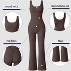 OYV Women Workout Scrunch Flare Jumpsuits Sexy Backless Butt Lift Gym Yoga Jumpsuits