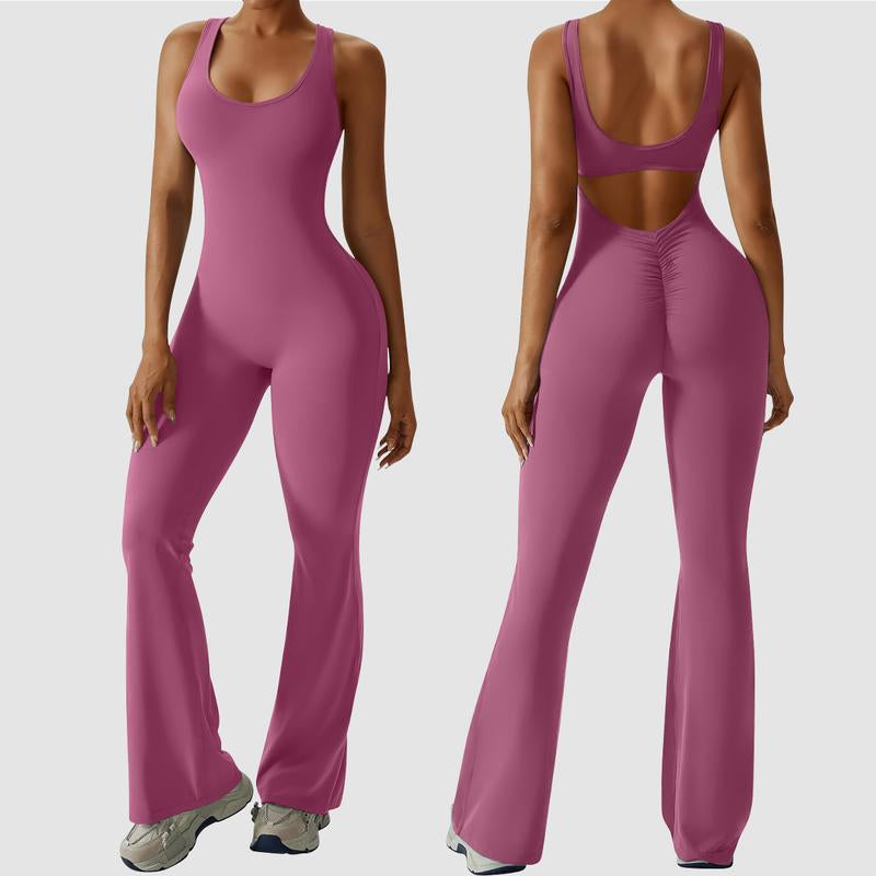 OYV Women Workout Scrunch Flare Jumpsuits Sexy Backless Butt Lift Gym Yoga Jumpsuits