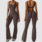 OYV Women Workout Scrunch Flare Jumpsuits Sexy Backless Butt Lift Gym Yoga Jumpsuits